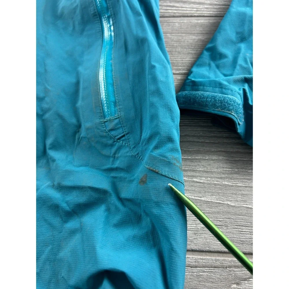 RAB Downpour Eco Womens Blue Waterproof Windbreaker Jacket Hooded Size Large